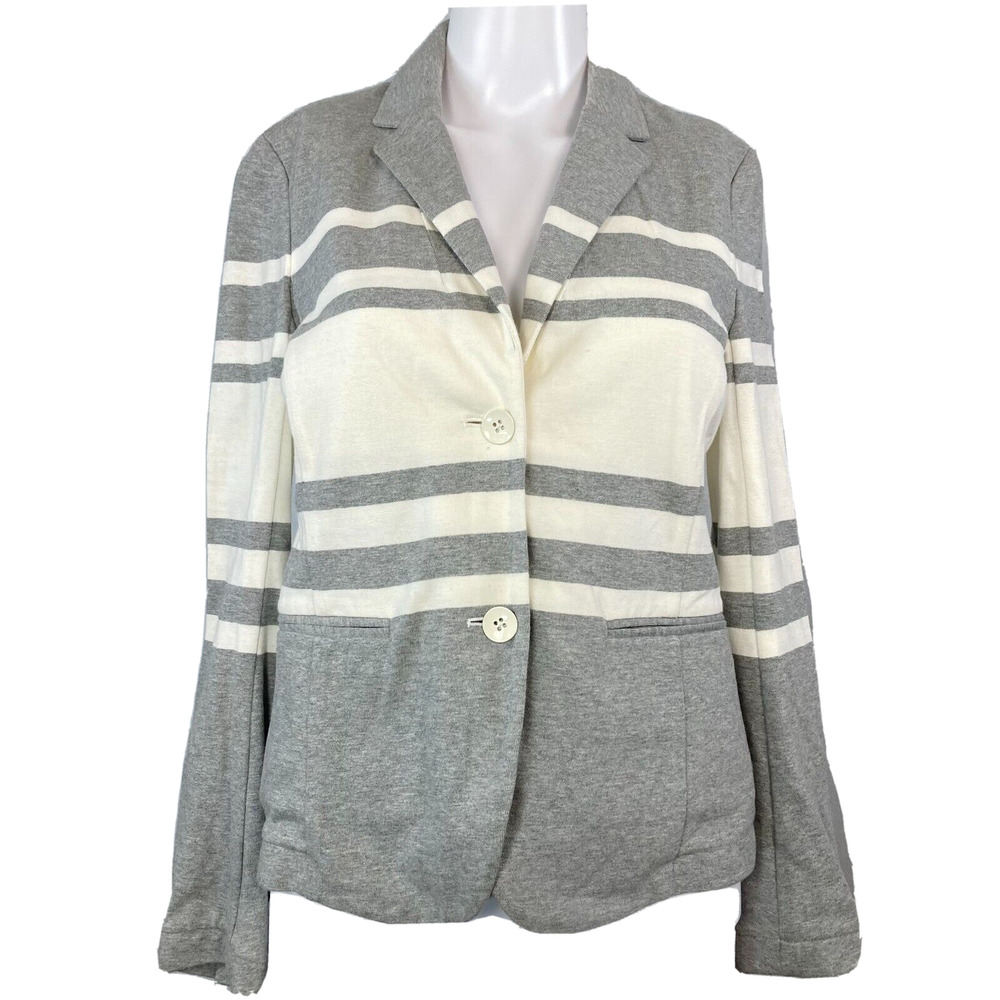 Gap Jacket Womens Sz 0 Heather Gray White Stripe Cotton Knit‎ Stretch